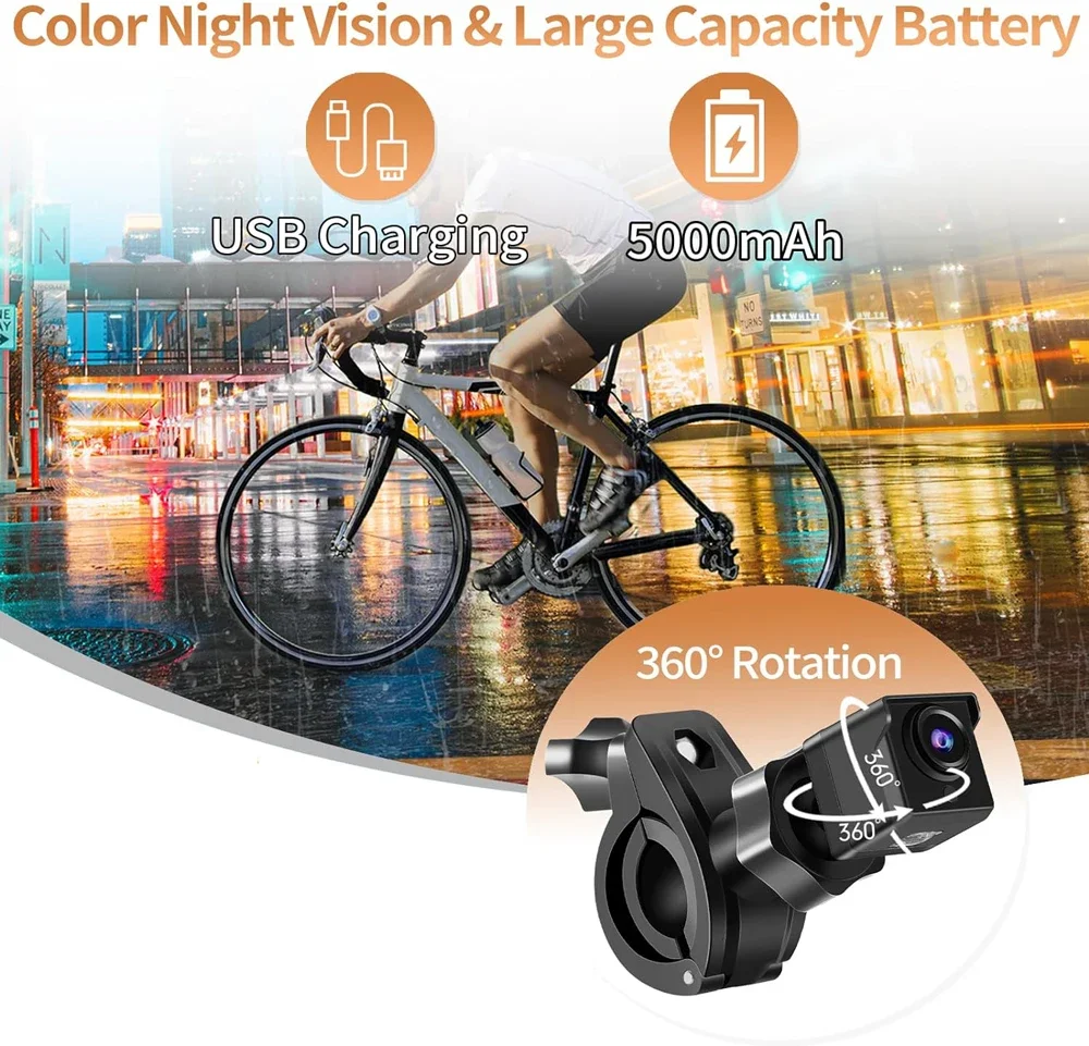 Universal 1080P Bike Rear View Camera 4.3" Monitor HD Night Vision Wide Angle for Mountain Road Bicycle Cycling
