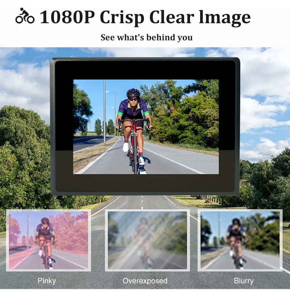 Universal 1080P Bike Rear View Camera 4.3" Monitor HD Night Vision Wide Angle for Mountain Road Bicycle Cycling