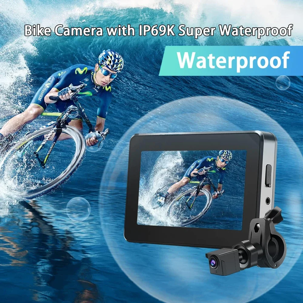 Universal 1080P Bike Rear View Camera 4.3" Monitor HD Night Vision Wide Angle for Mountain Road Bicycle Cycling