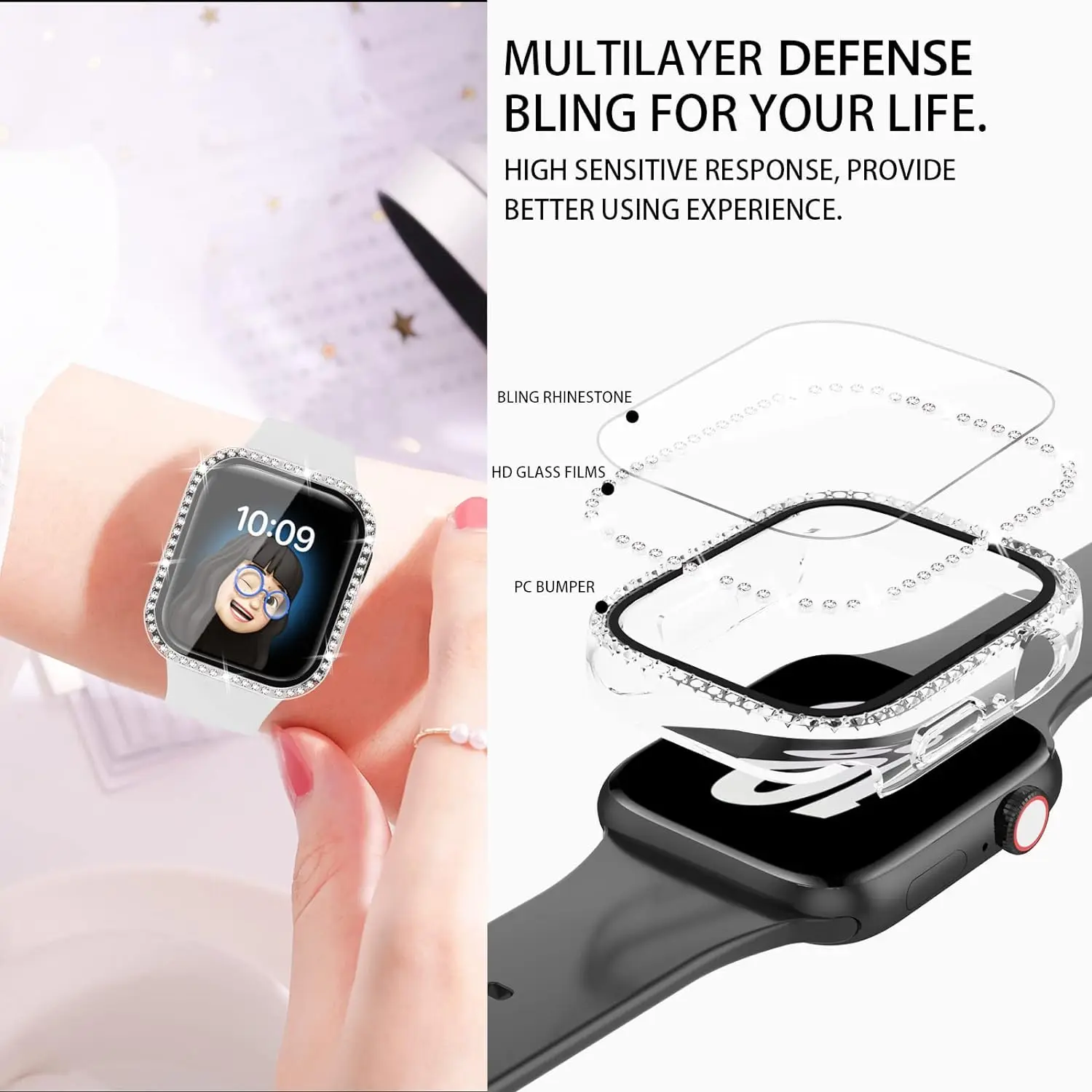 Glitter Tempered Glass Case for Apple Watch Series 10 46MM 42MM Ultra 3 2 9 49MM 45MM 41MM 40MM 44MM Screen Protector Protection