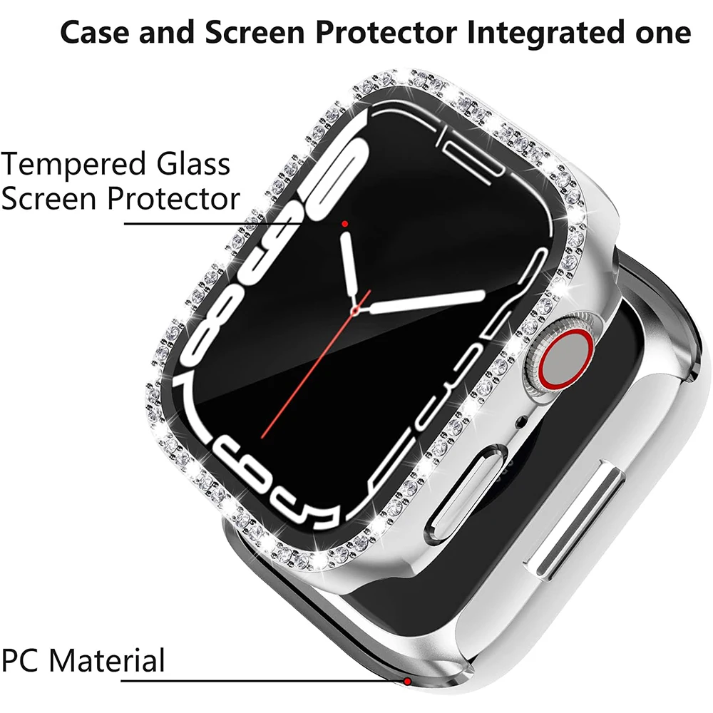 Glitter Tempered Glass Case for Apple Watch Series 10 46MM 42MM Ultra 3 2 9 49MM 45MM 41MM 40MM 44MM Screen Protector Protection