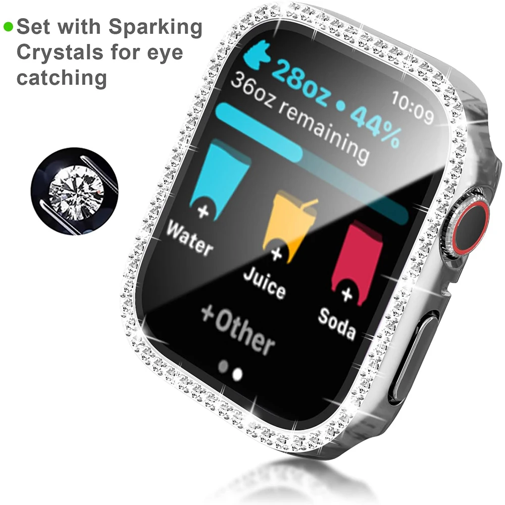 Glitter Tempered Glass Case for Apple Watch Series 10 46MM 42MM Ultra 3 2 9 49MM 45MM 41MM 40MM 44MM Screen Protector Protection