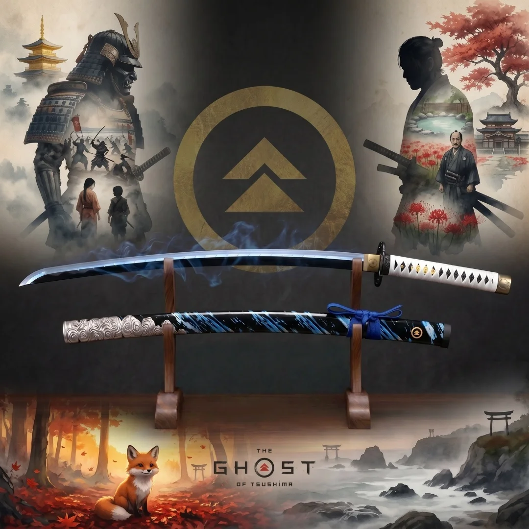 40in Ghost of Tsushima Mist Katana LED Light Ninja Knife Vapor Glow Schwert Japanese Original Samurai Sabre Unsharpened Toy Gift