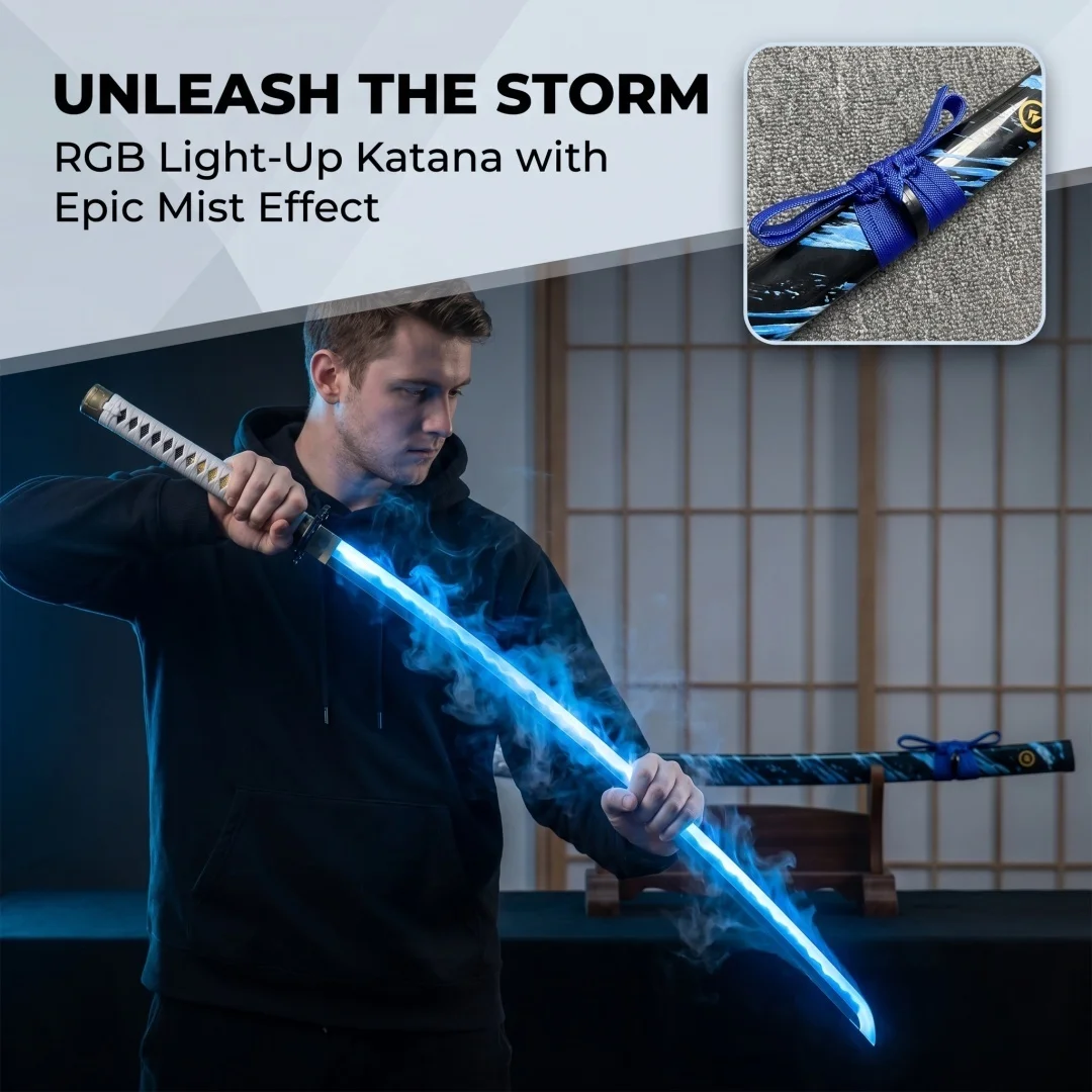 40in Ghost of Tsushima Mist Katana LED Light Ninja Knife Vapor Glow Schwert Japanese Original Samurai Sabre Unsharpened Toy Gift
