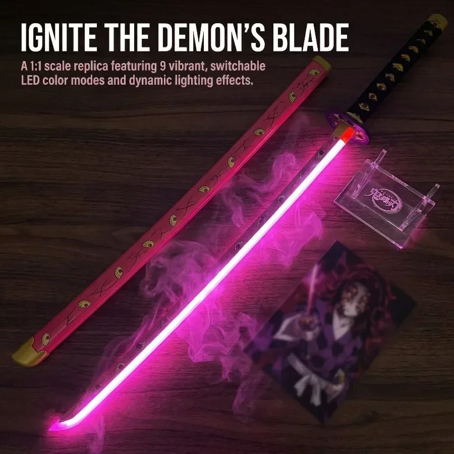 40inch Demon Slayer Kokushibo Katana LED Lightsabre Mist Original Cosplay Accessories Prop Wood Katana Vapor Schwert Toy Gift