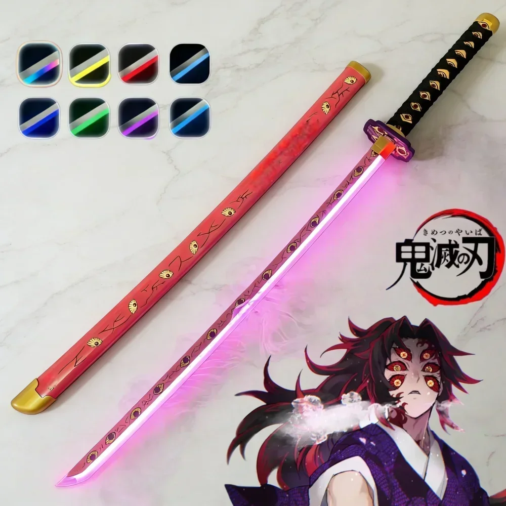 40inch Demon Slayer Kokushibo Katana LED Lightsabre Mist Original Cosplay Accessories Prop Wood Katana Vapor Schwert Toy Gift