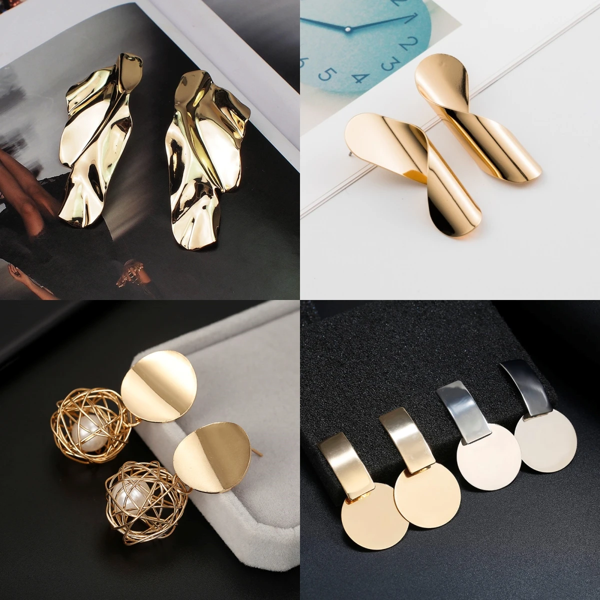Korean Metal Earrings 2025 For Women Round Geometric Statement Vintage Gold Color Stud Earrings Fashion Jewelry Earring