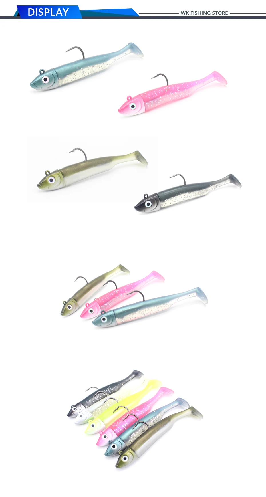 Seabass Fishing Lure Kit at 6cm 7.5cm 9cm 11.5cm 14.5cm Soft Lure Paddle Tail with Kinds Jig Head Inshore Jigging Soft Bait