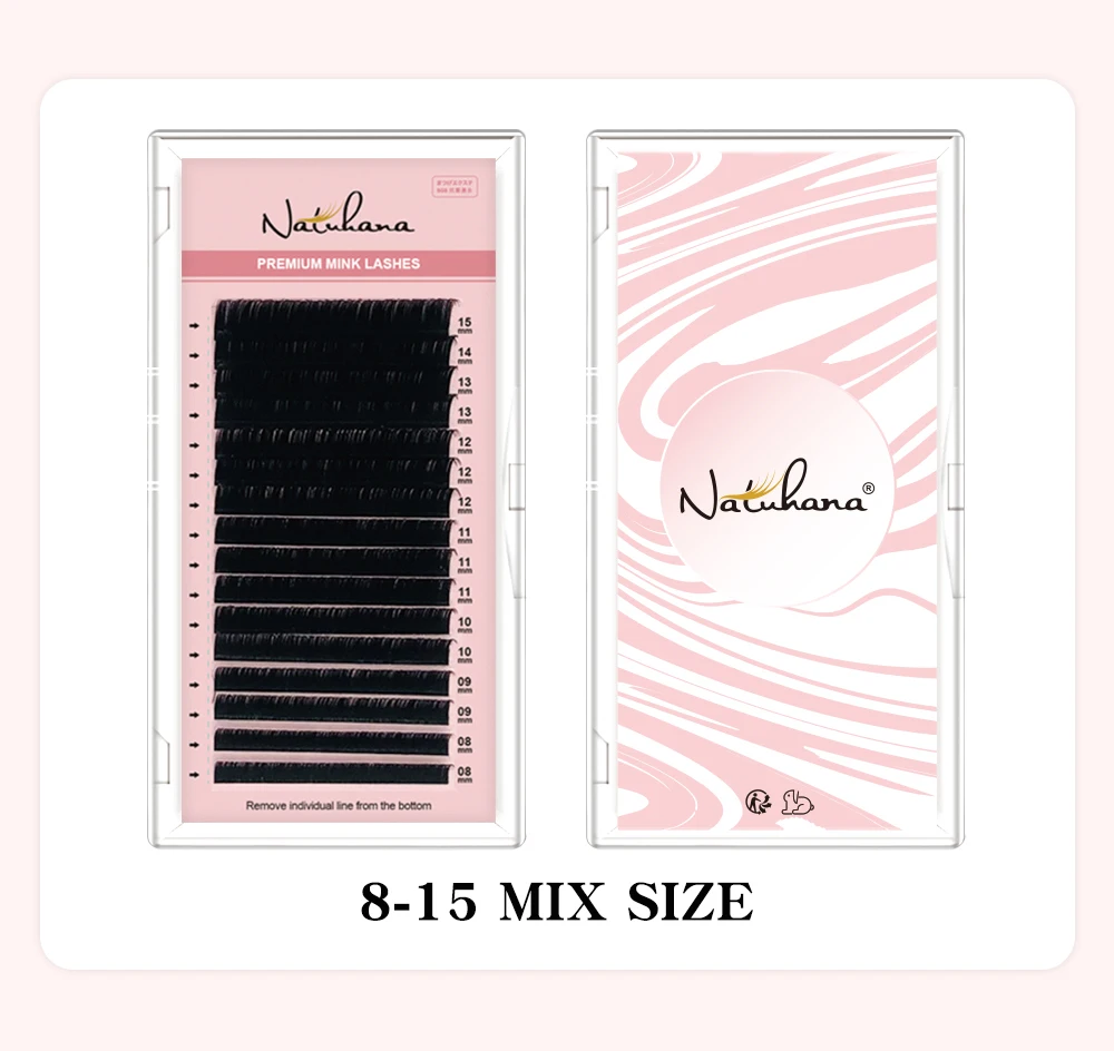 NATUHANA Mink Lashes Mix 8~15 mm 16 Lines Handmade Korean Pbt Eyelash Extension Natural Soft Faux Lash Extension Supplies Makeup