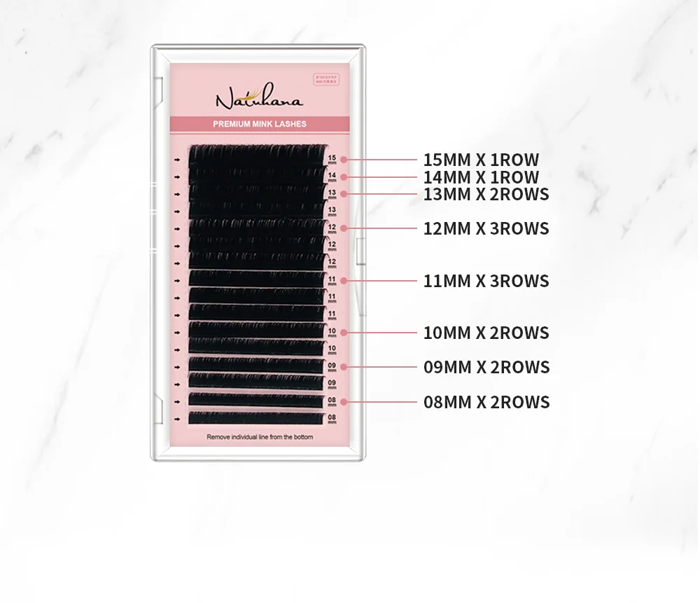 NATUHANA Mink Lashes Mix 8~15 mm 16 Lines Handmade Korean Pbt Eyelash Extension Natural Soft Faux Lash Extension Supplies Makeup