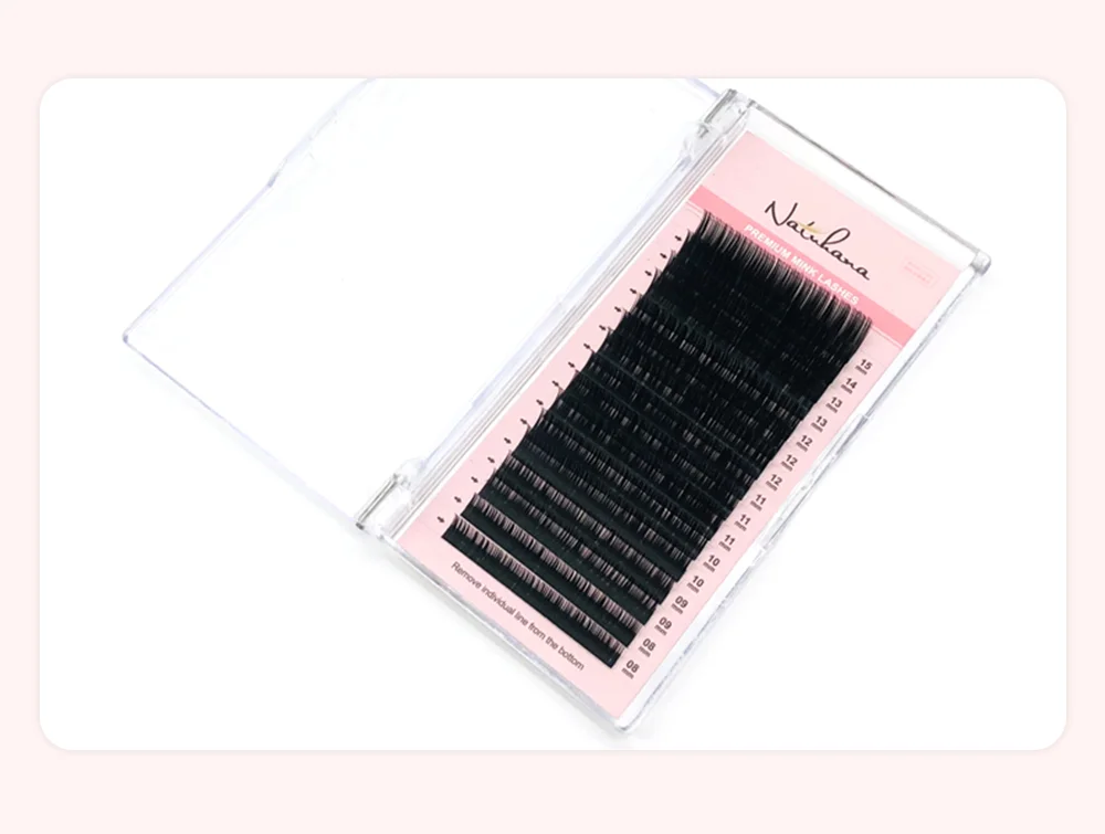 NATUHANA Mink Lashes Mix 8~15 mm 16 Lines Handmade Korean Pbt Eyelash Extension Natural Soft Faux Lash Extension Supplies Makeup