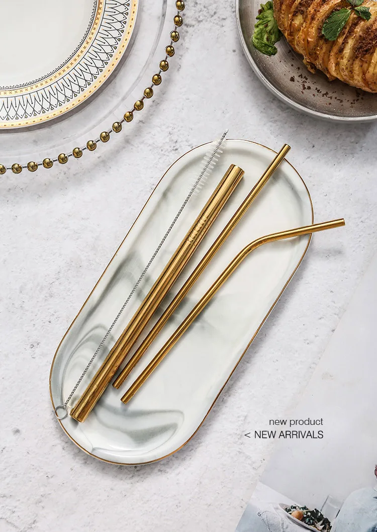 UPORS Reusable Drinking Straw 304 Stainless Steel Straws Straight Bent Metal Straw with Cleaner Brush Pouch Wholesale