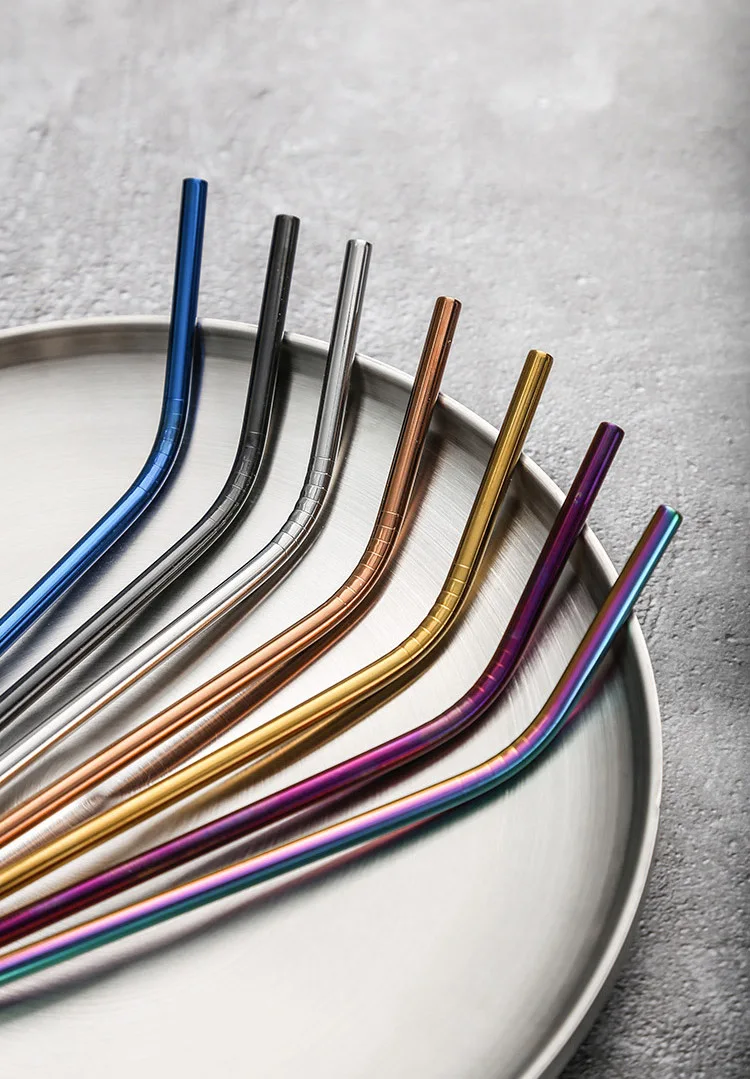 UPORS Reusable Drinking Straw 304 Stainless Steel Straws Straight Bent Metal Straw with Cleaner Brush Pouch Wholesale