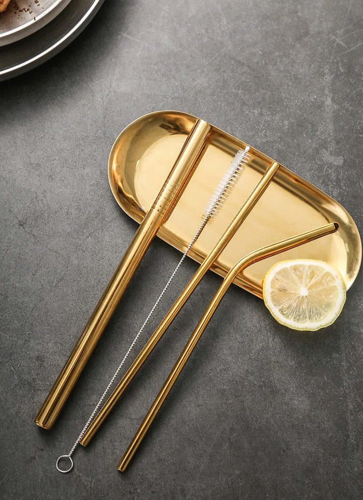 UPORS Reusable Drinking Straw 304 Stainless Steel Straws Straight Bent Metal Straw with Cleaner Brush Pouch Wholesale