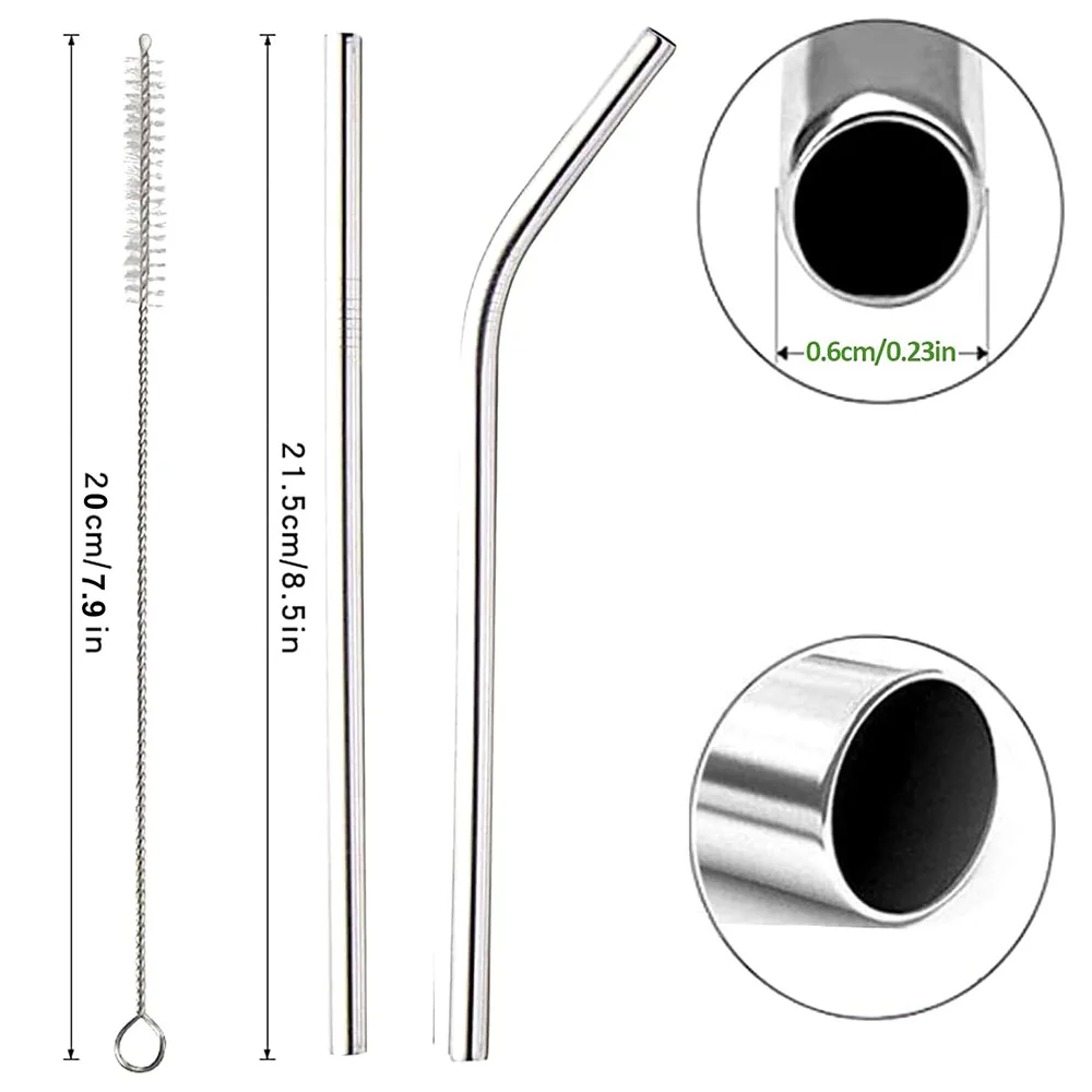 UPORS Reusable Drinking Straw 304 Stainless Steel Straws Straight Bent Metal Straw with Cleaner Brush Pouch Wholesale