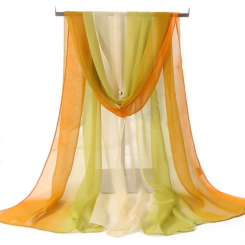Women Foulard Gradient Solid Color Chiffon Georgette Scarf Bandana Elegant Long Shawl Hijab Summer Sun Protection