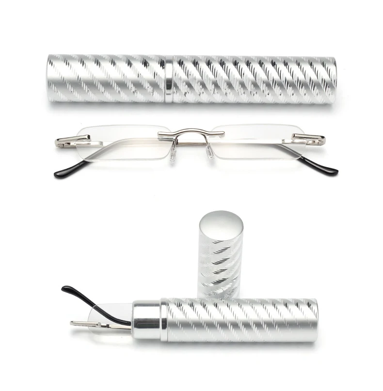Premium Frameless Reading Glasses for Travel Spiral Metallic Tube Case Spring Hinges Lightweight for Men & Women