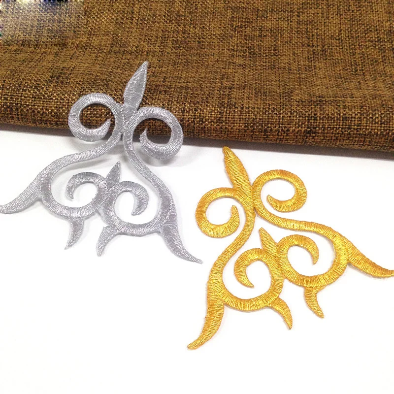 Iron On Appliques Embroidered Patches Lace Fabric Decoration Vintage Dress Costumes Diy Trims Gold Silver HB50