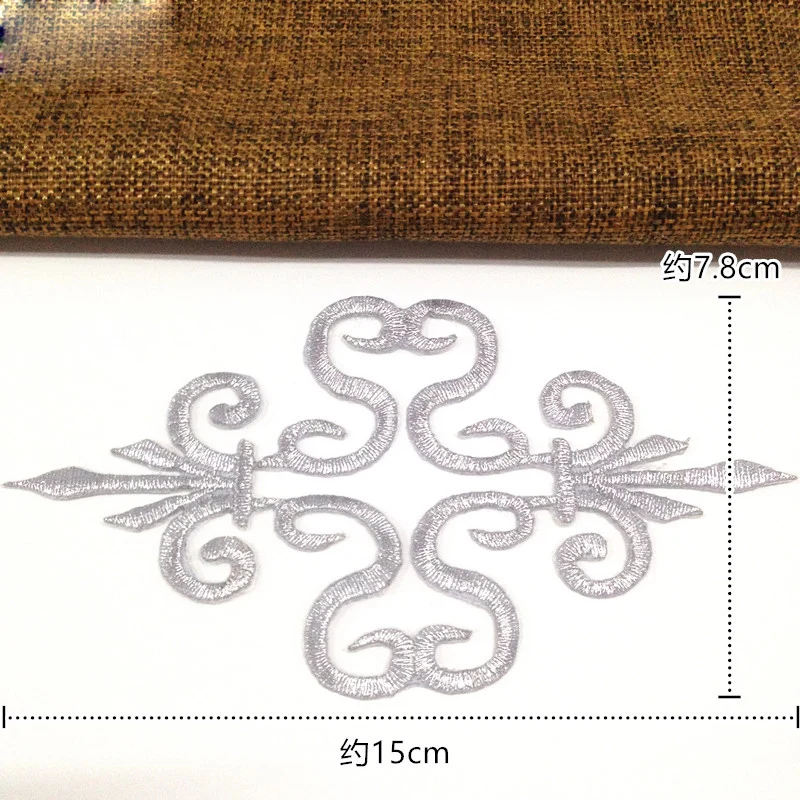 Iron On Appliques Embroidered Patches Lace Fabric Decoration Vintage Dress Costumes Diy Trims Gold Silver HB50