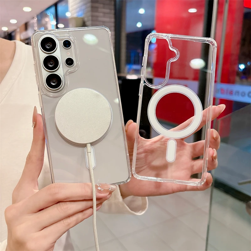 Original For Magsafe Magnetic Clear Case for Samsung Galaxy S26 S25 S24 S21 FE S22 S23 Ultra Plus A17 A16 A55 A36 A07 A54 Cover