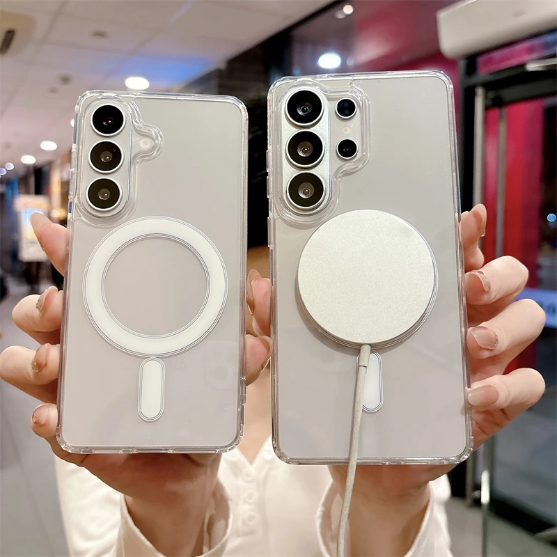 Original For Magsafe Magnetic Clear Case for Samsung Galaxy S26 S25 S24 S21 FE S22 S23 Ultra Plus A17 A16 A55 A36 A07 A54 Cover