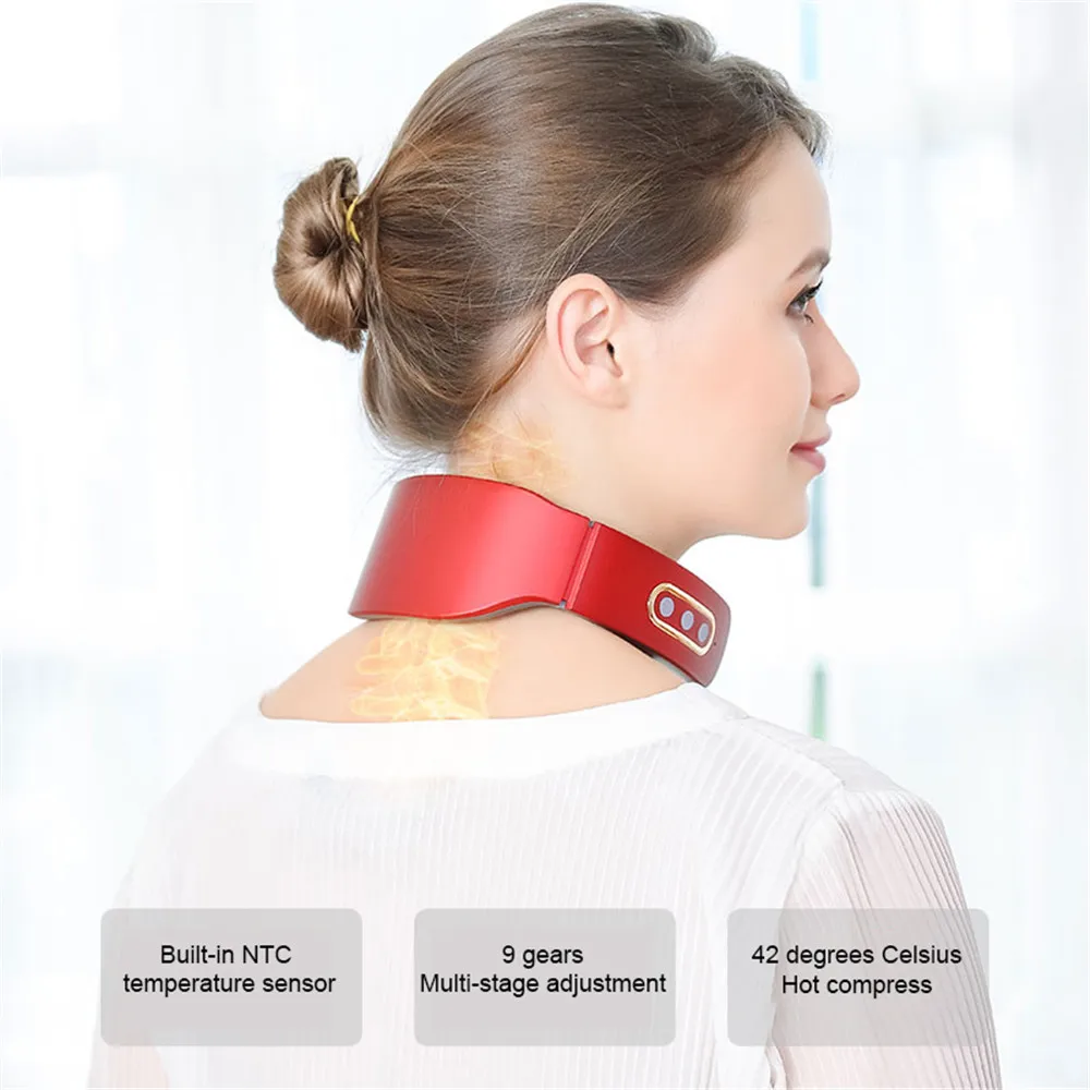 Electric Neck and Shoulder Pulse Massager 6 Mode 9 Levels Adjustable Heat Cervical Vertebra Relax Pain Relief Kneading Machine