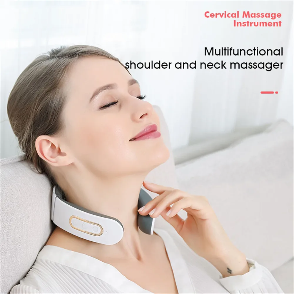 Electric Neck and Shoulder Pulse Massager 6 Mode 9 Levels Adjustable Heat Cervical Vertebra Relax Pain Relief Kneading Machine