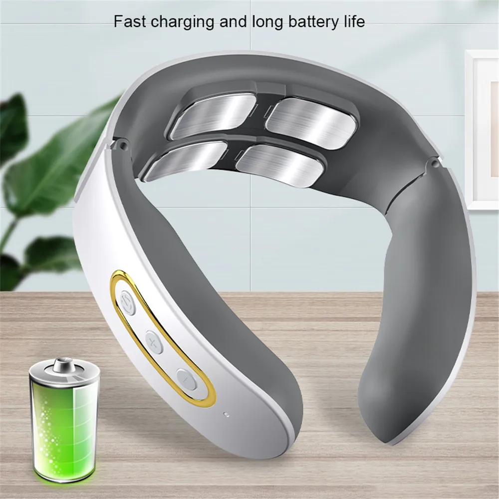 Electric Neck and Shoulder Pulse Massager 6 Mode 9 Levels Adjustable Heat Cervical Vertebra Relax Pain Relief Kneading Machine
