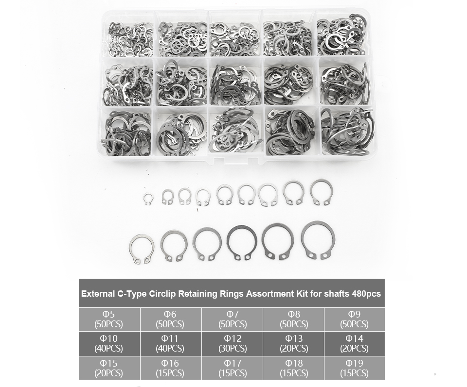 NINDEJIN C clip external circlip snap retaining rings set stainless steel carbon steel 5-28mm circlip set for shaft