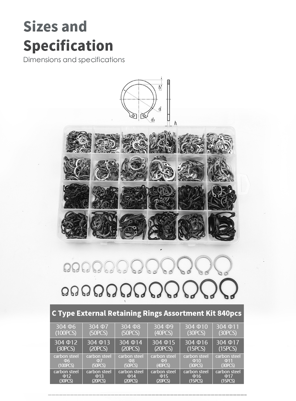 NINDEJIN C clip external circlip snap retaining rings set stainless steel carbon steel 5-28mm circlip set for shaft