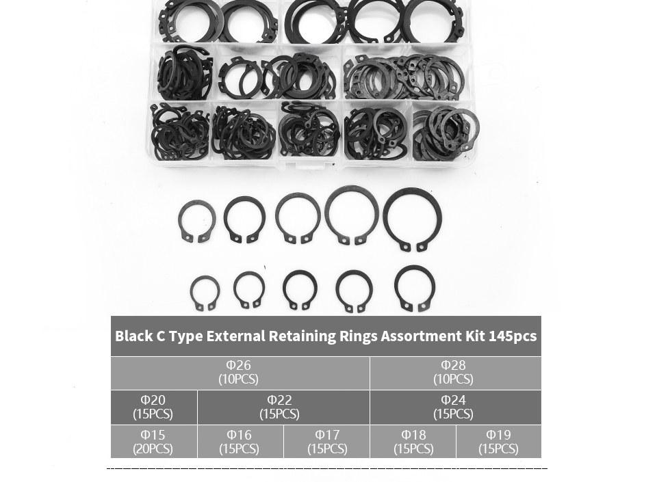 NINDEJIN C clip external circlip snap retaining rings set stainless steel carbon steel 5-28mm circlip set for shaft
