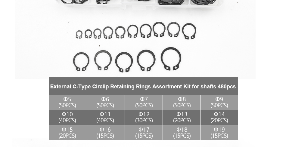 NINDEJIN C clip external circlip snap retaining rings set stainless steel carbon steel 5-28mm circlip set for shaft