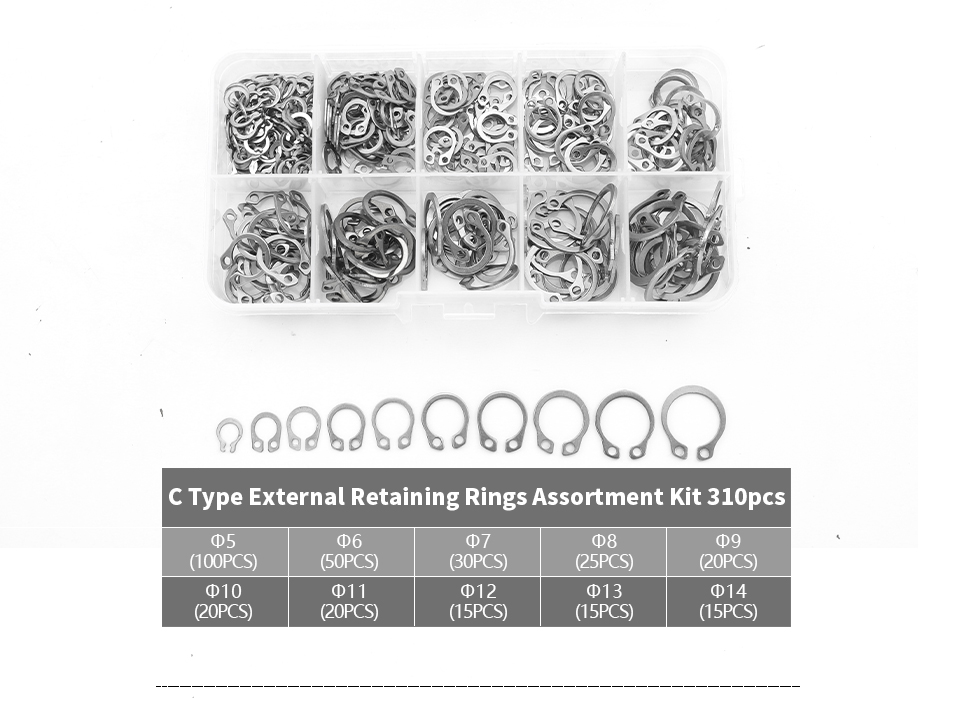 NINDEJIN C clip external circlip snap retaining rings set stainless steel carbon steel 5-28mm circlip set for shaft
