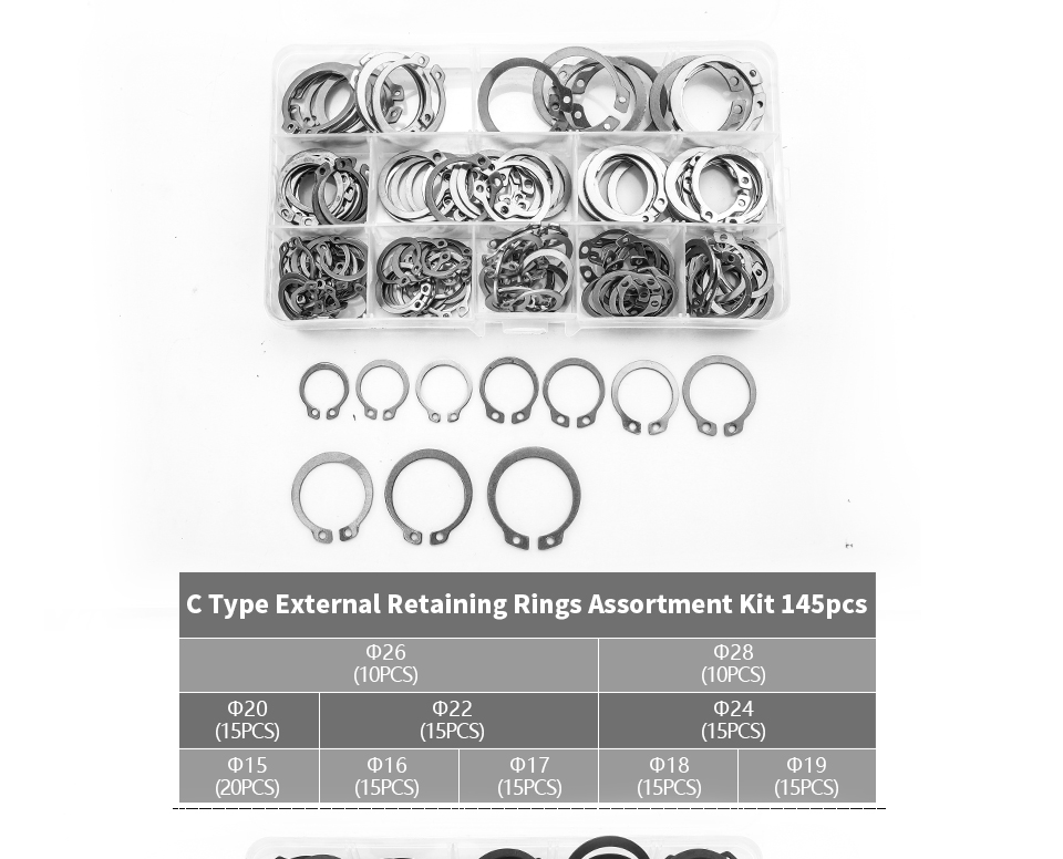 NINDEJIN C clip external circlip snap retaining rings set stainless steel carbon steel 5-28mm circlip set for shaft