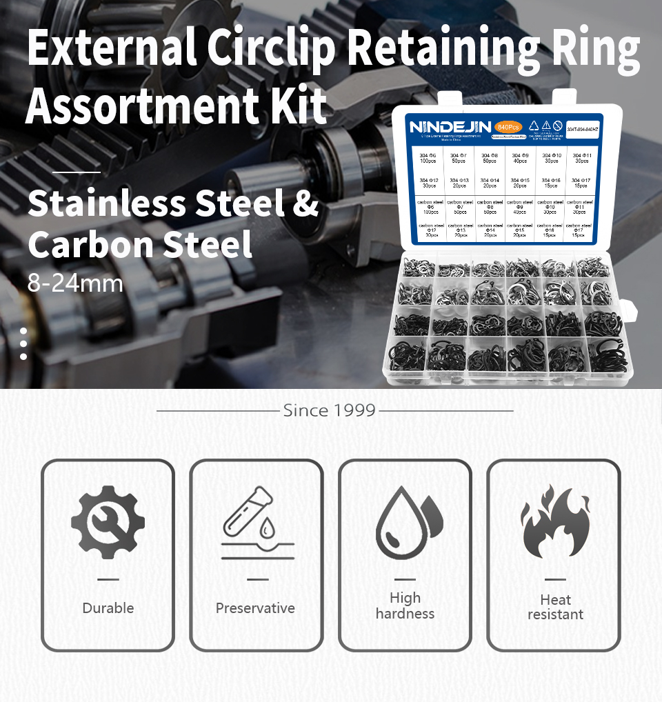 NINDEJIN C clip external circlip snap retaining rings set stainless steel carbon steel 5-28mm circlip set for shaft