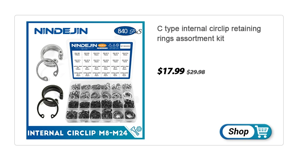 NINDEJIN C clip external circlip snap retaining rings set stainless steel carbon steel 5-28mm circlip set for shaft