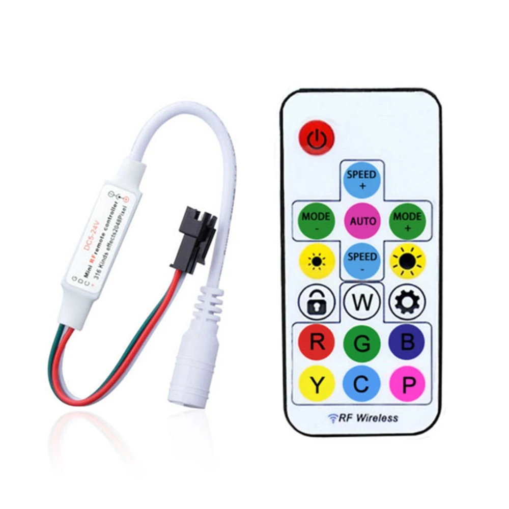 WS2811 WS2812B Led Pixels Strip Light Controller WS2812 USB/DC MINI 3Keys RF 14/17/21Keys Led Tape Remote Controller DC5-24V