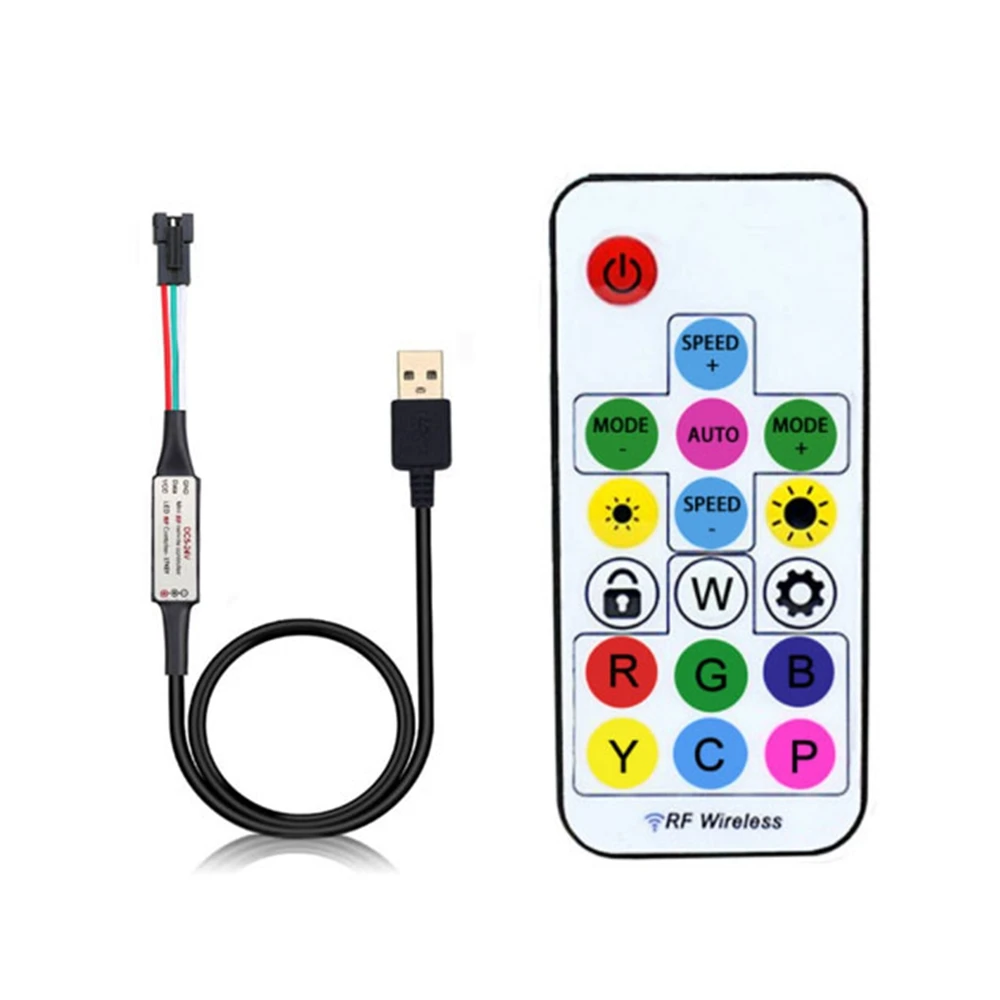 WS2811 WS2812B Led Pixels Strip Light Controller WS2812 USB/DC MINI 3Keys RF 14/17/21Keys Led Tape Remote Controller DC5-24V