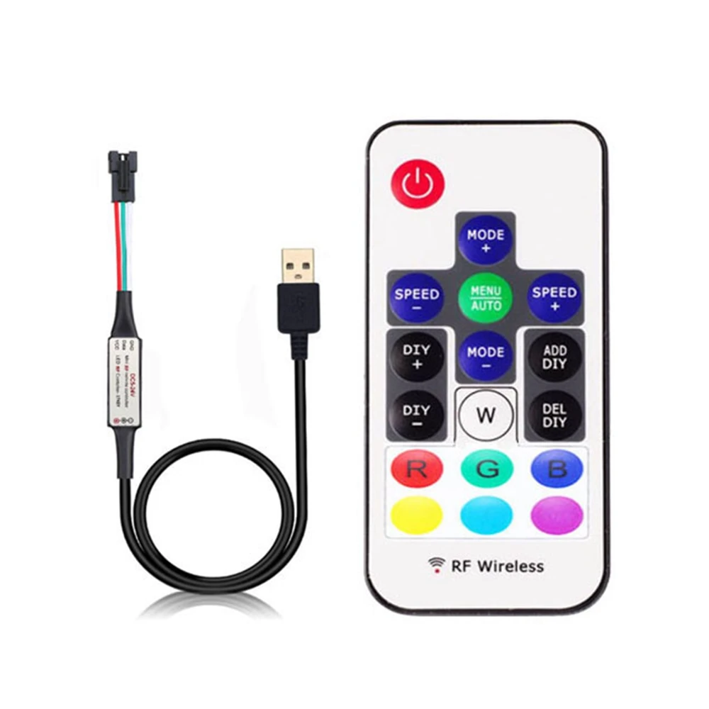 WS2811 WS2812B Led Pixels Strip Light Controller WS2812 USB/DC MINI 3Keys RF 14/17/21Keys Led Tape Remote Controller DC5-24V