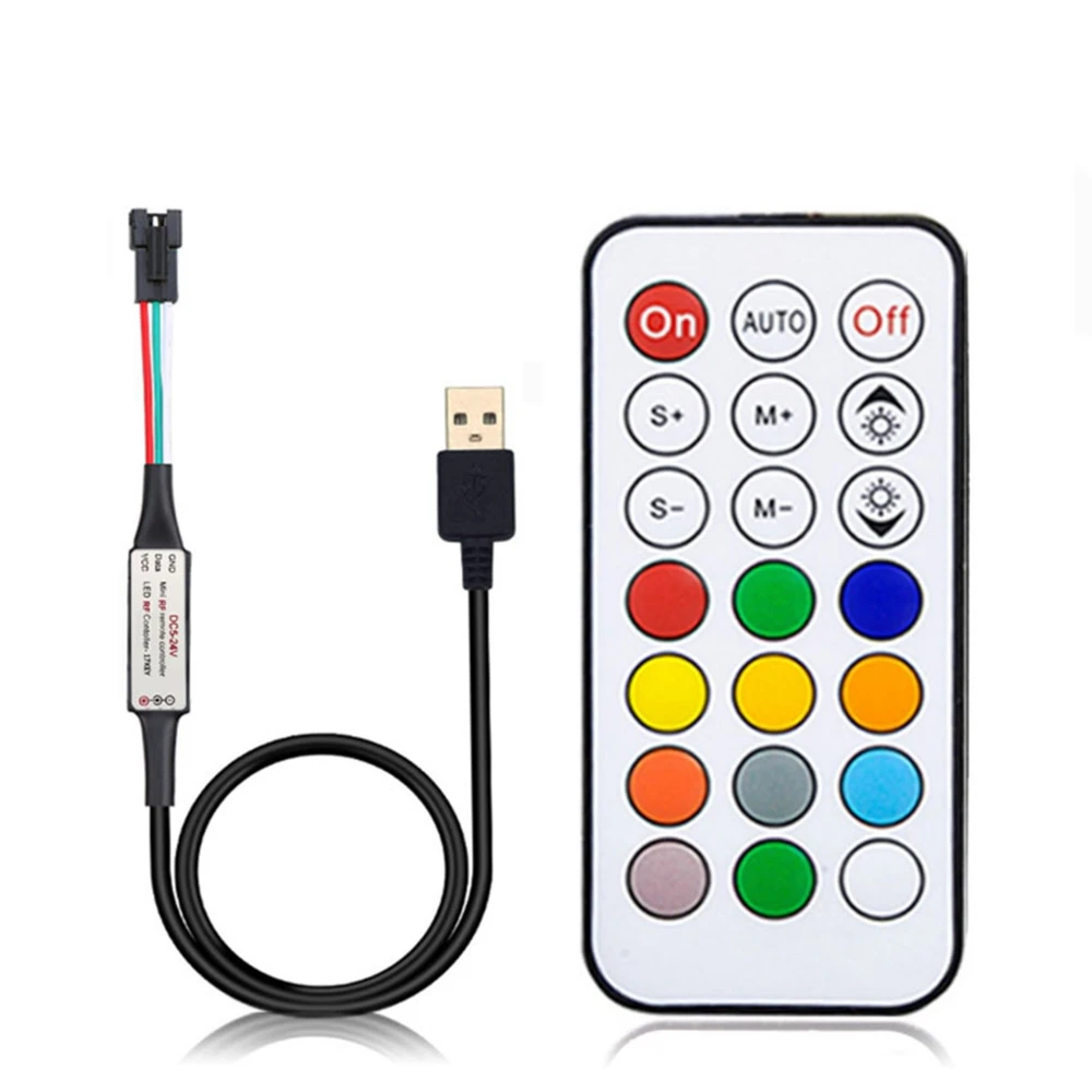 WS2811 WS2812B Led Pixels Strip Light Controller WS2812 USB/DC MINI 3Keys RF 14/17/21Keys Led Tape Remote Controller DC5-24V