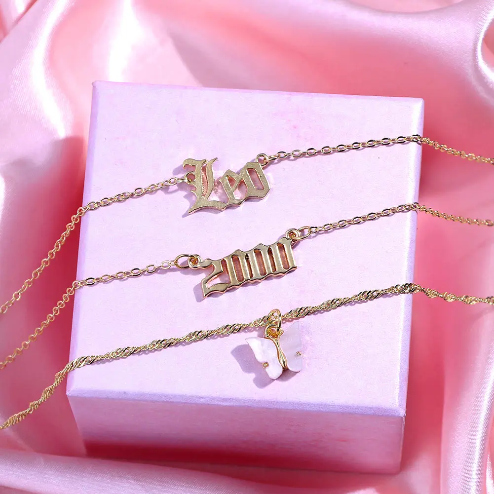 New Multi Layer Butterfly Dragon Charms Crystal Necklaces For Women Punk Golden Angel Letter Clavicle Chain Hiphop Gifts Jewelry