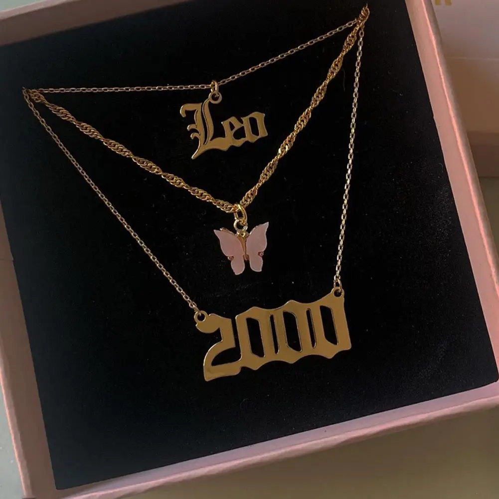 New Multi Layer Butterfly Dragon Charms Crystal Necklaces For Women Punk Golden Angel Letter Clavicle Chain Hiphop Gifts Jewelry