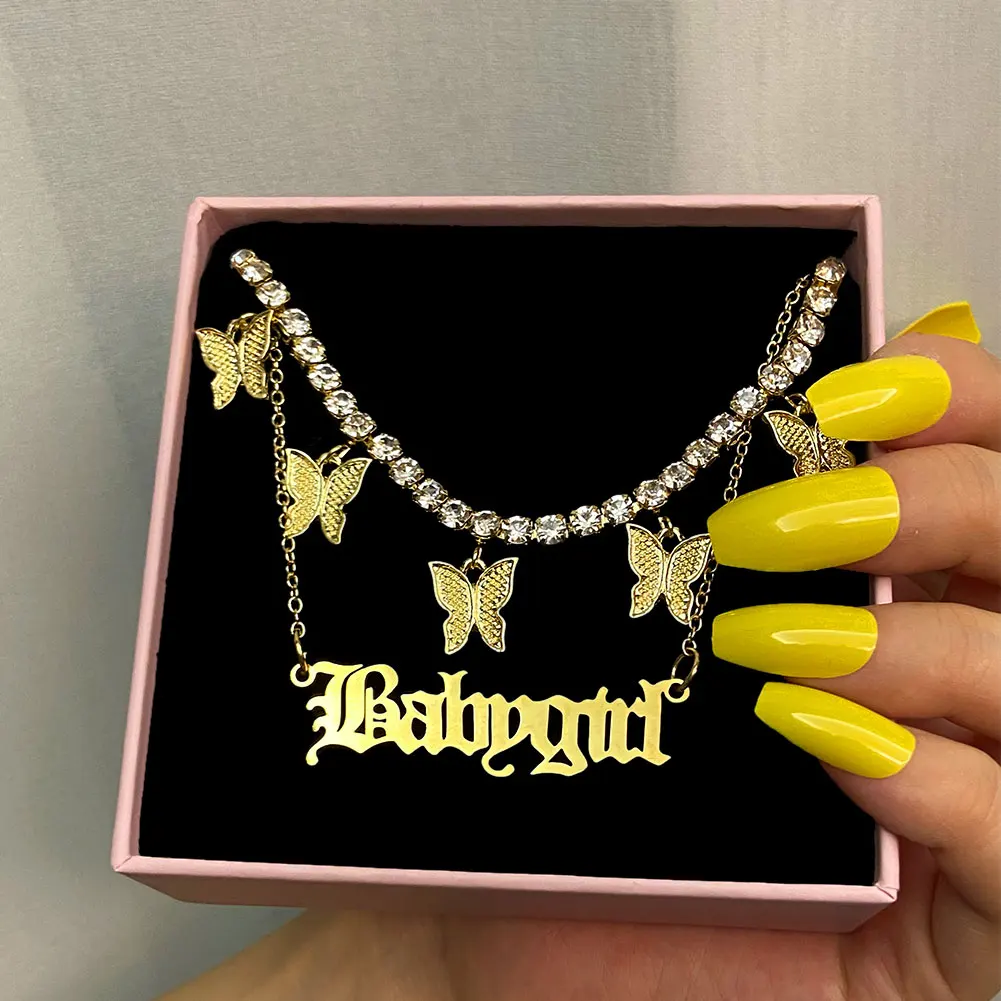 New Multi Layer Butterfly Dragon Charms Crystal Necklaces For Women Punk Golden Angel Letter Clavicle Chain Hiphop Gifts Jewelry