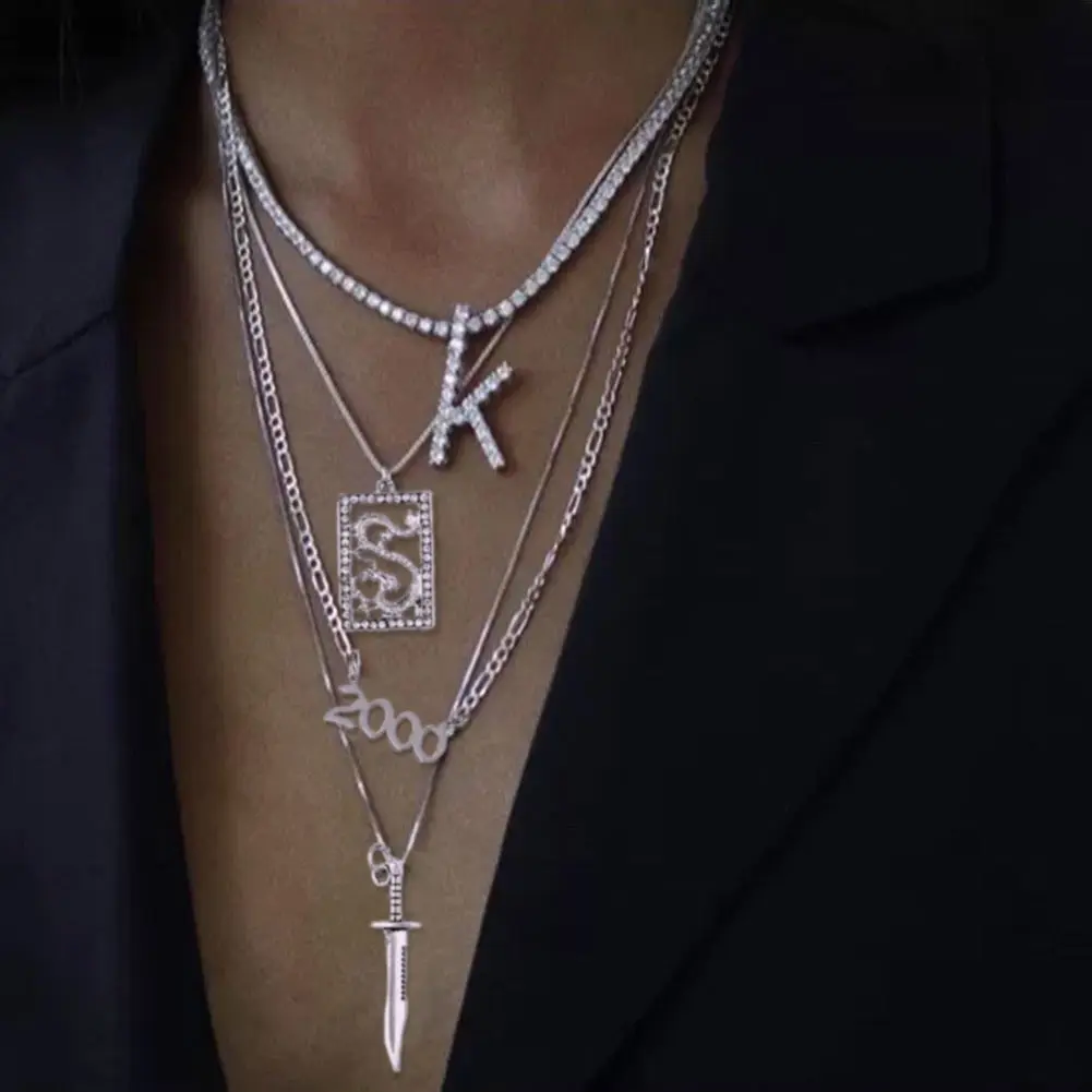New Multi Layer Butterfly Dragon Charms Crystal Necklaces For Women Punk Golden Angel Letter Clavicle Chain Hiphop Gifts Jewelry