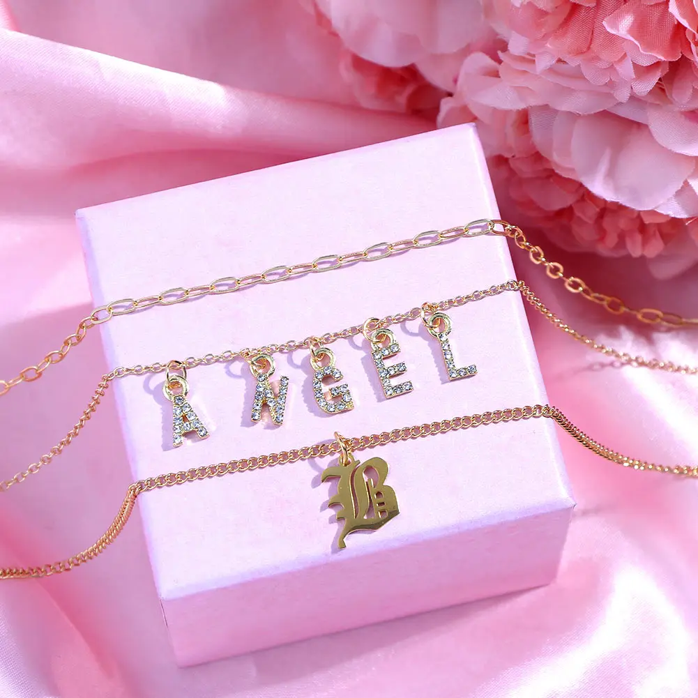 New Multi Layer Butterfly Dragon Charms Crystal Necklaces For Women Punk Golden Angel Letter Clavicle Chain Hiphop Gifts Jewelry