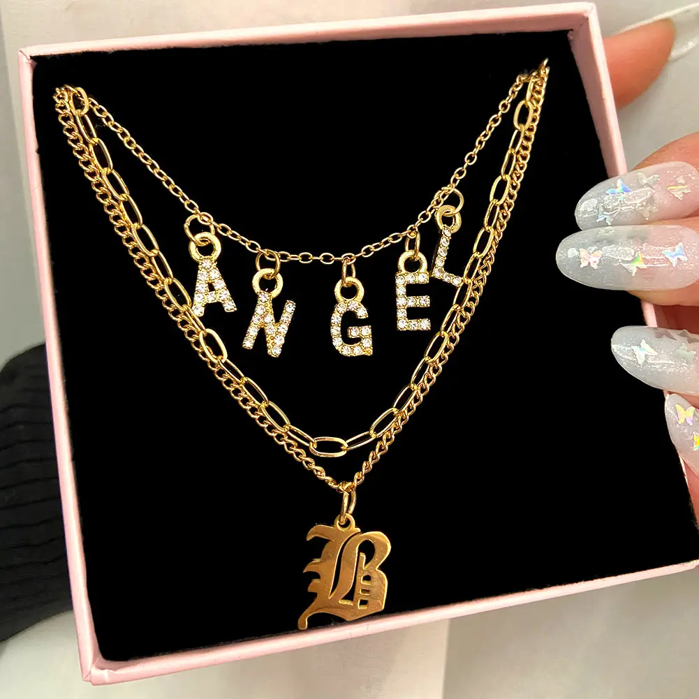 New Multi Layer Butterfly Dragon Charms Crystal Necklaces For Women Punk Golden Angel Letter Clavicle Chain Hiphop Gifts Jewelry