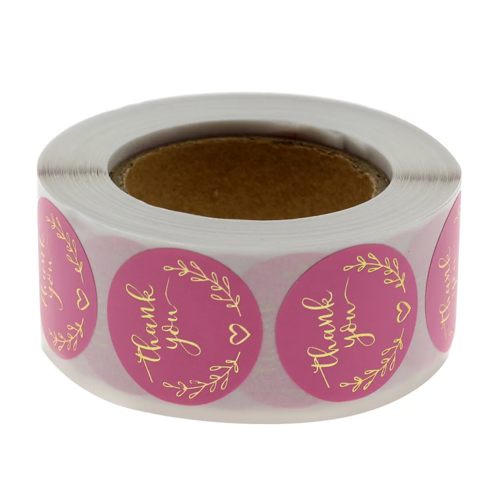 50pcs Round Pink Business Label Stickers Paper Cute Thank You Stickers for Baking Packaging Seal Labels Stationery Stickers