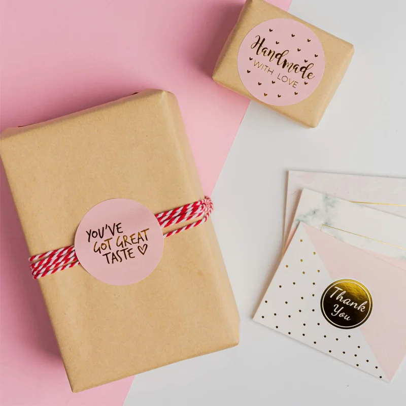 50pcs Round Pink Business Label Stickers Paper Cute Thank You Stickers for Baking Packaging Seal Labels Stationery Stickers