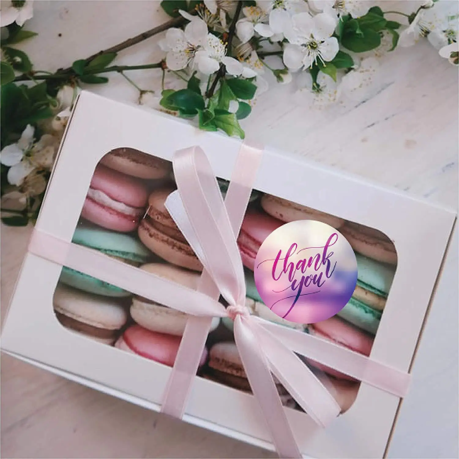 50pcs Round Pink Business Label Stickers Paper Cute Thank You Stickers for Baking Packaging Seal Labels Stationery Stickers