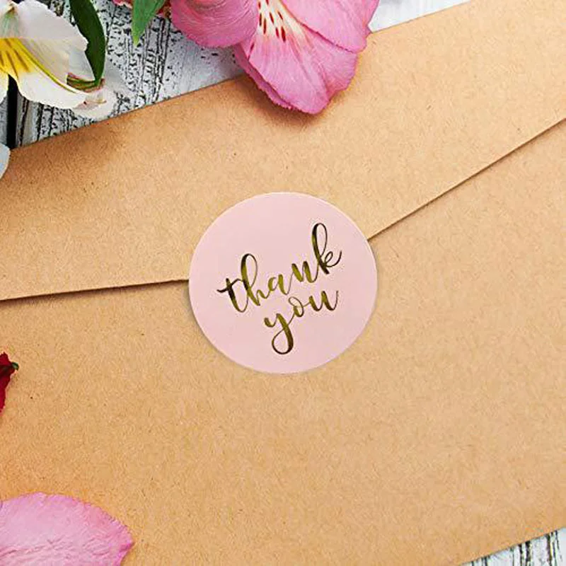 50pcs Round Pink Business Label Stickers Paper Cute Thank You Stickers for Baking Packaging Seal Labels Stationery Stickers